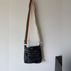 Franco Sarto Black Crossbody with Rainbow Polka Dot Interior